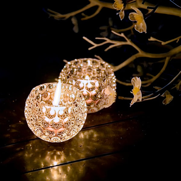 Amber Shine Crystal Tealight Candle Holder