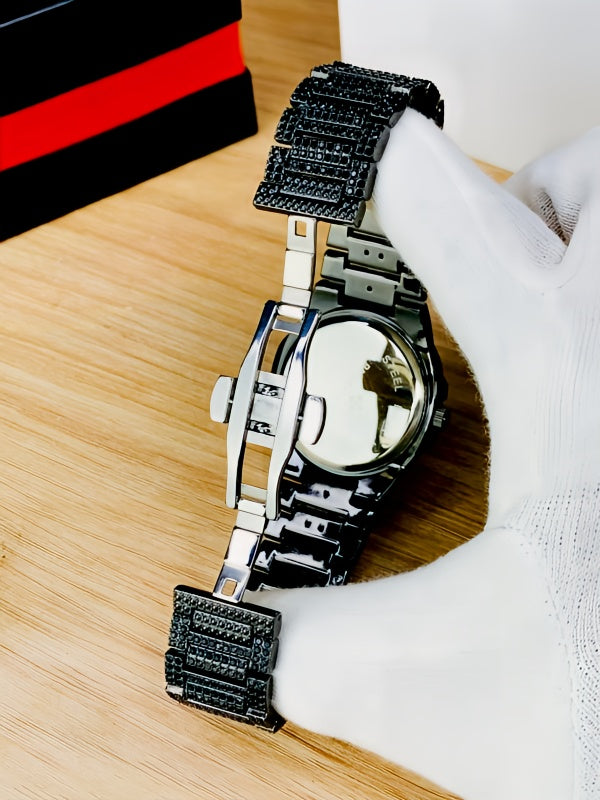 Blacked Iced Out Stainless Steel Chain Watch For Men Fashion Without Box