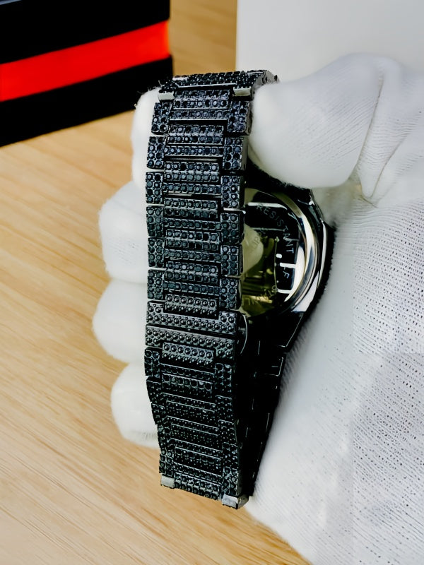 Blacked Iced Out Stainless Steel Chain Watch For Men Fashion Without Box