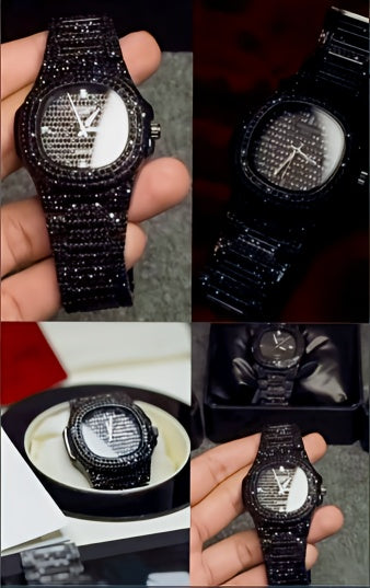 Blacked Iced Out Stainless Steel Chain Watch For Men Fashion Without Box