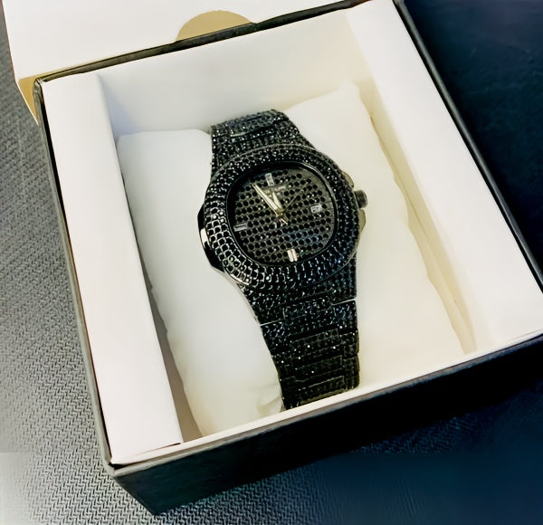 Blacked Iced Out Stainless Steel Chain Watch For Men Fashion Without Box