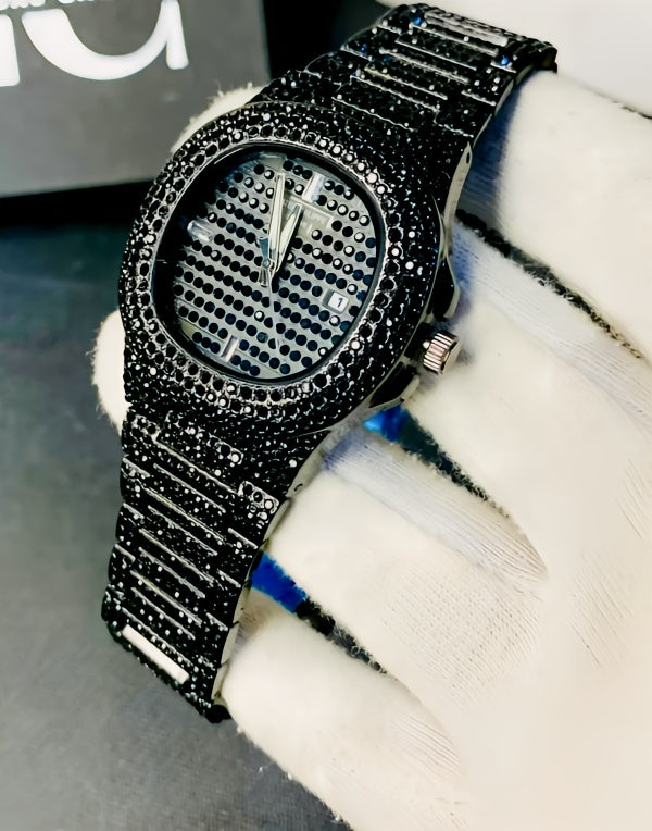 Blacked Iced Out Stainless Steel Chain Watch For Men Fashion Without Box